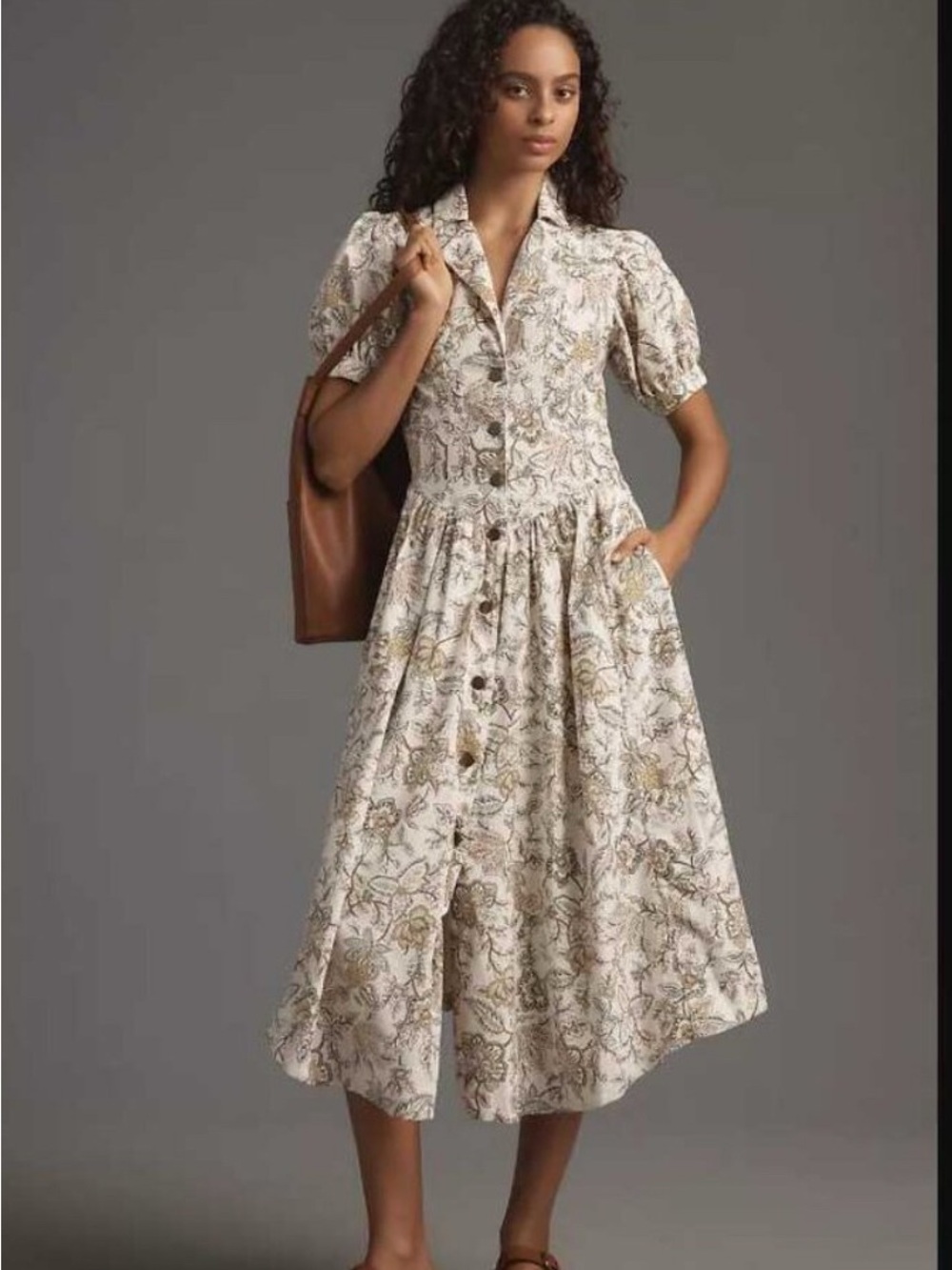 NWT Antropologie/Pilcro Cream Floral Button-Front Puff-Sleeve